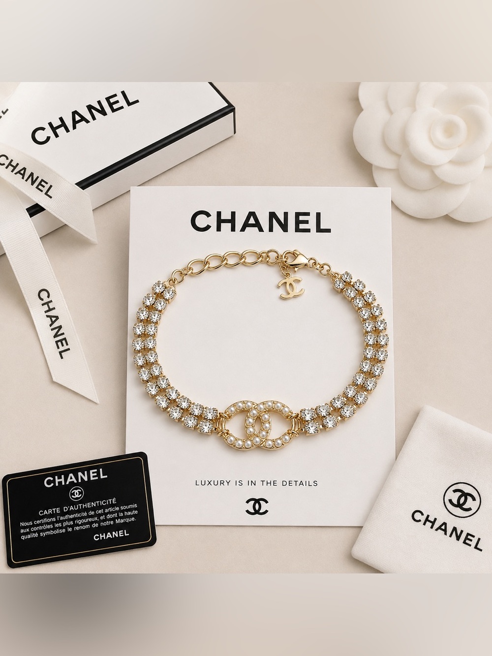 Gold-Tone Pearl & Crystal Double-Circle Bracelet - Women Jewelry